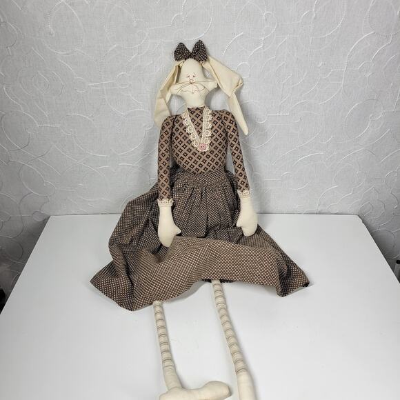 VTG Mr &‎ Mrs Rabbit Dolls 29" Handmade Brown Primitive Folk Plush Easter Decor - Picture 14 of 16